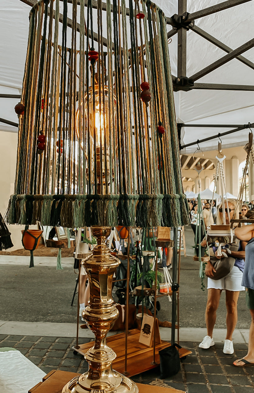 Agave, Moss & Emerald Macrame Table Lamp with Upcycled Vintage Base