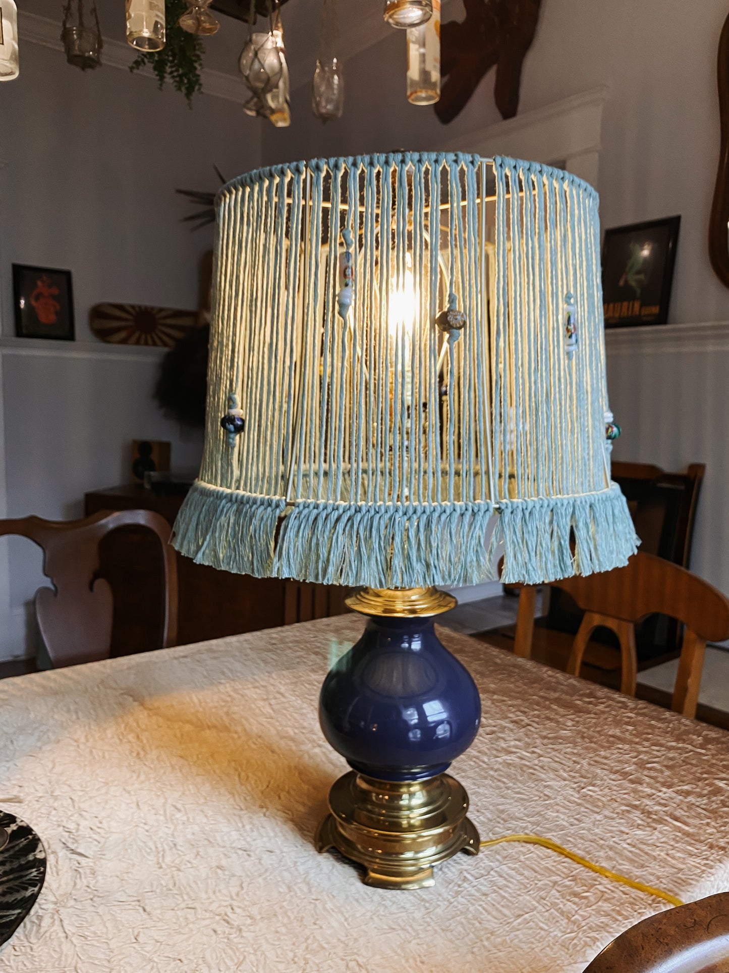Agave Macrame Table Lamp with Upcycled Vintage Base
