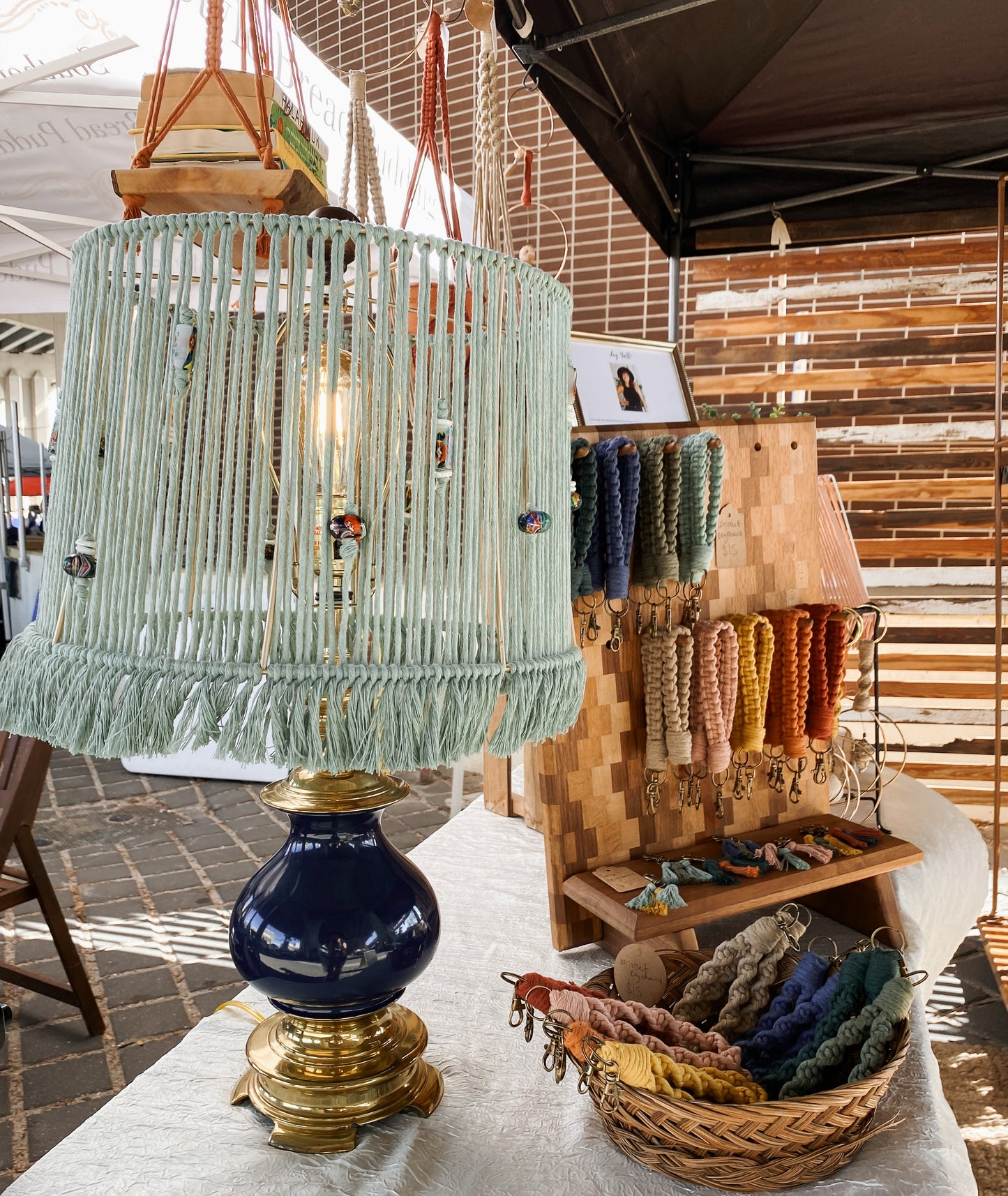Agave Macrame Table Lamp with Upcycled Vintage Base