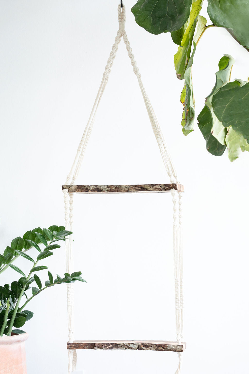 Double-Tier Rectangular Wooden Hanging Shelf