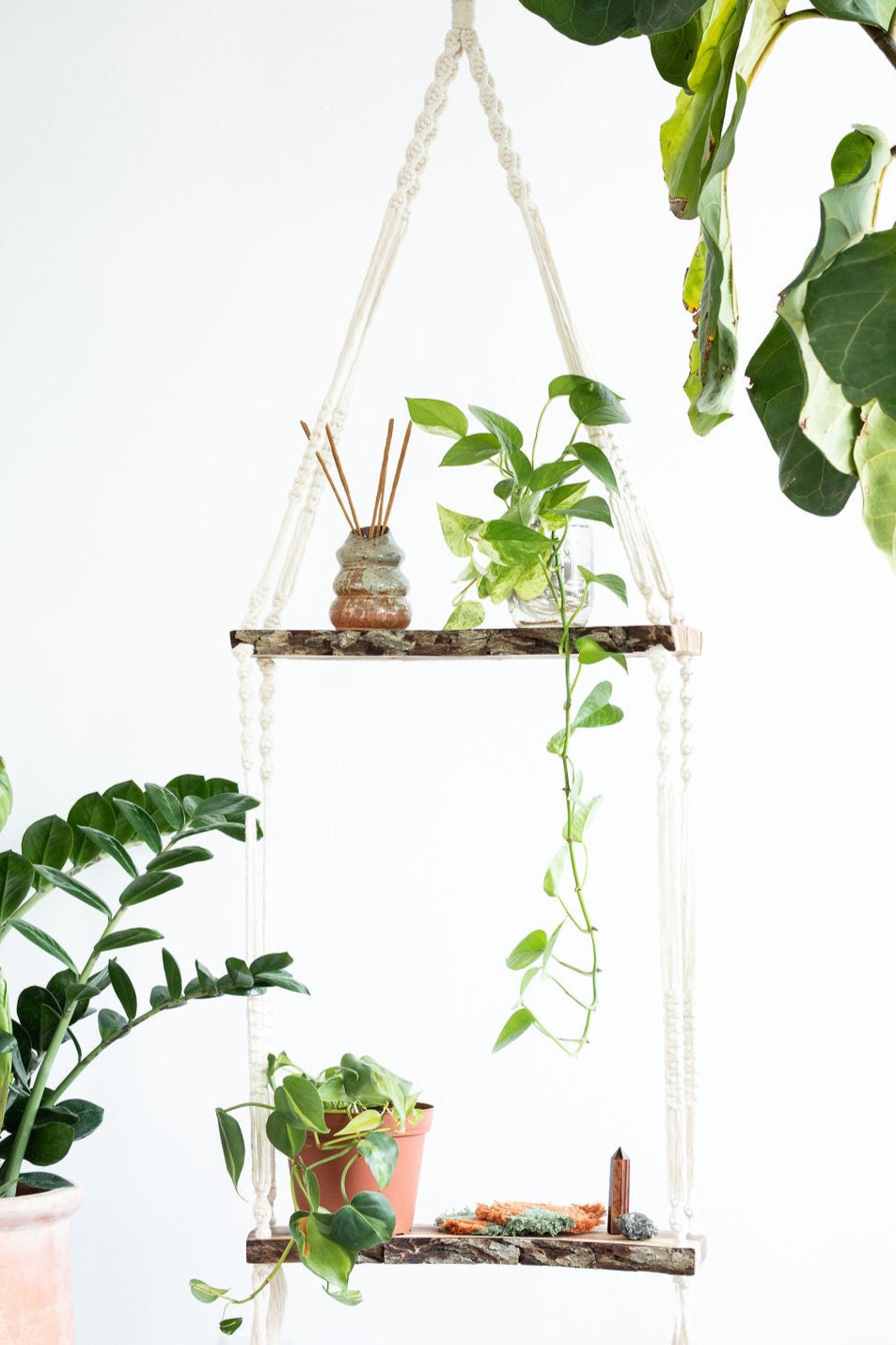 Double-Tier Rectangular Wooden Hanging Shelf